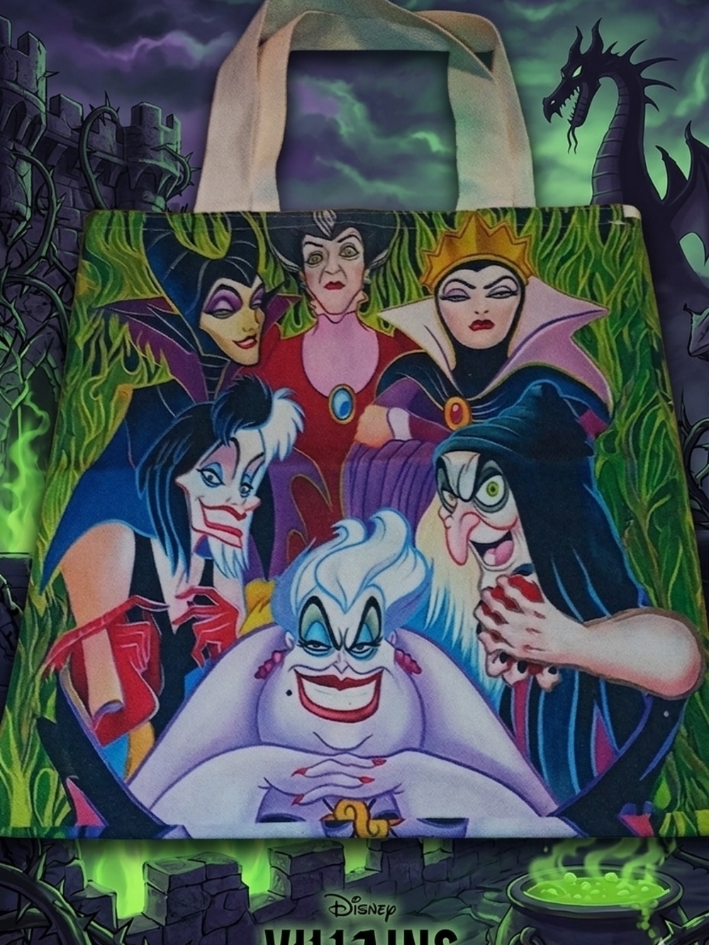 NWOT Disney Villains Canvas Tote Bag – Maleficent Ursula Cruella - Picture 2 of 3